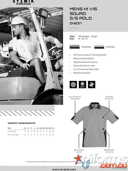 Men’s hi-vis polo shirt Syzmic Squad Safety SS Polo with sleeve polo Zh237 ensures visibility