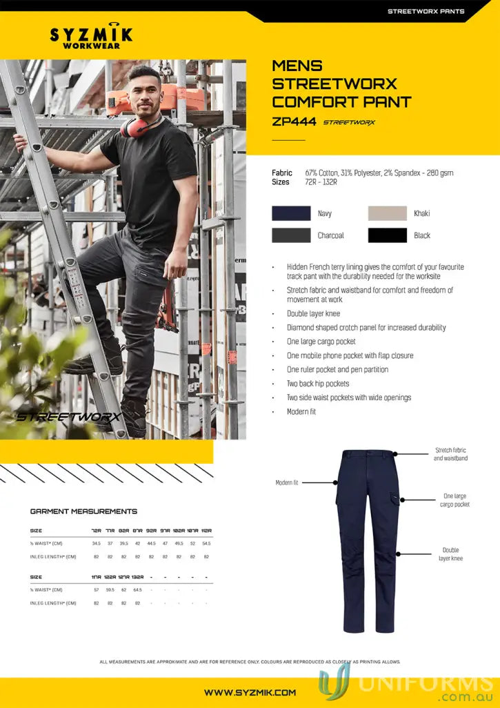 Syzmic Streetworx Comfort Pant ZP444 delivers all-day comfort with stretch fabric and hidden French terry