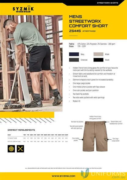 Men’s Syzmic Streetworx Comfort Shorts with diamond-shaped crotch panel and large cargo pocket