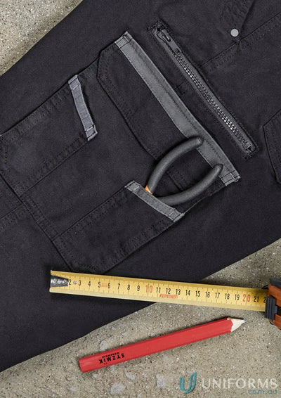 Black cargo work pants with multiple pockets and tool loops from Syzmic Streetworx Heritage Pant ZP820, functional pants solve