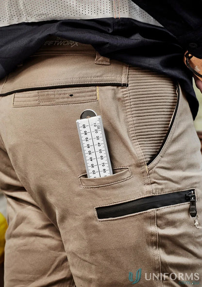 Syzmic Men’s Streetworx khaki stretch pants with ruler in pocket, modern slim fit for men