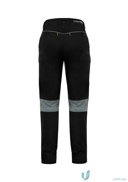 Black work pants with reflective knee patches from Syzmik Men’s Streetworx men’s stretch pants for a modern slim fit look