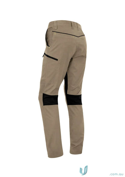 Syzmic Men’s Streetworx khaki stretch pants with black knee patches, modern slim fit style