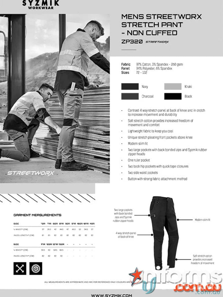 Syzmic Men’s Streetworx Stretch Pant Non Cuffed featuring modern slim fit for men