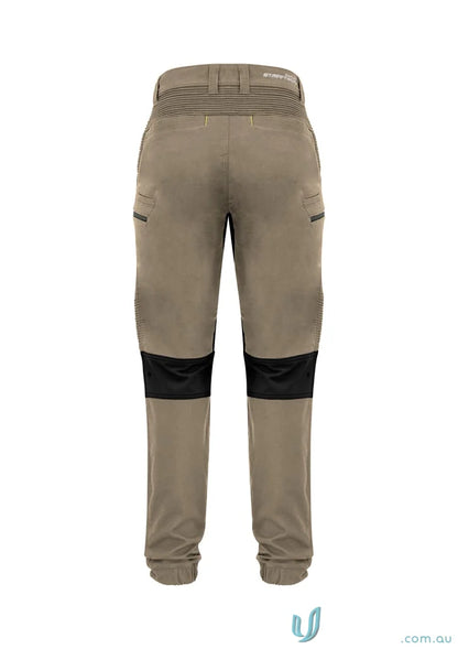 Khaki Syzmik Men’s Streetworx Stretch Pant with black knee pads and stretch pleating