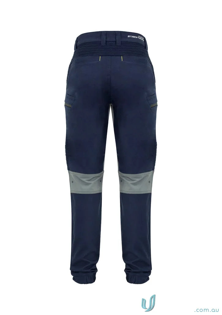 Syzmic Men’s Streetworx stretch pant with navy work pants and reflective knee patches