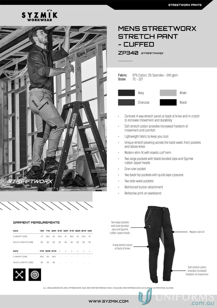 Syzmic Men’s Streetworx Stretch Pant with stretch pleating for durable streetwear style