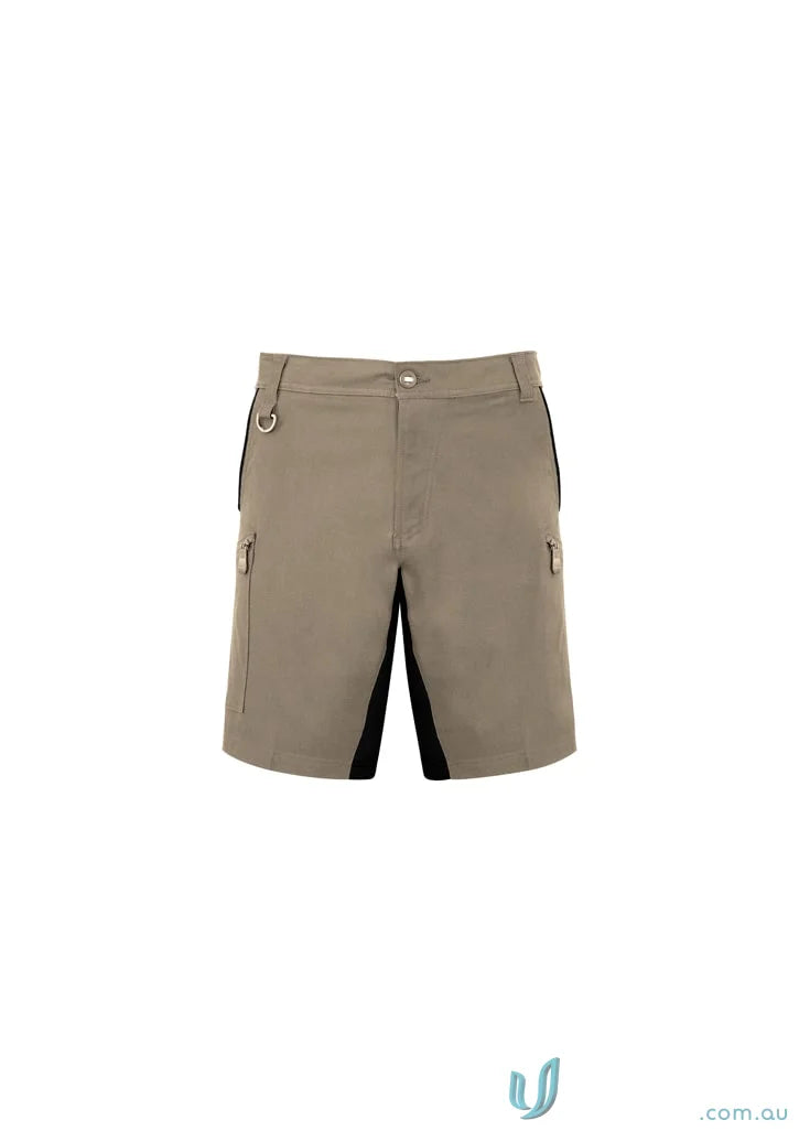 Khaki cargo shorts from Syzmic Streetworx Stretch featuring four-way stretch crotch