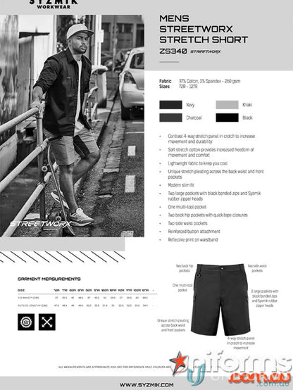 Men’s Syzmic Streetworx Stretch Shorts with four-way stretch crotch for ultimate comfort
