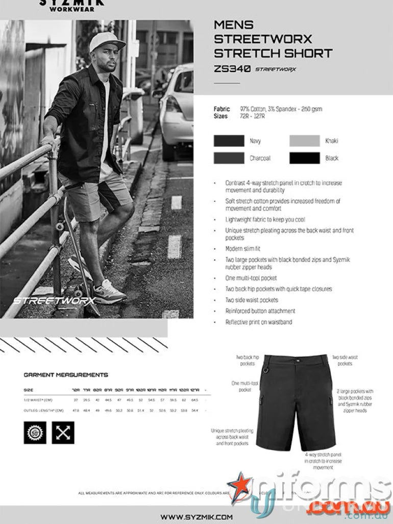 Men’s Syzmic Streetworx Stretch Shorts with four-way stretch crotch for ultimate comfort