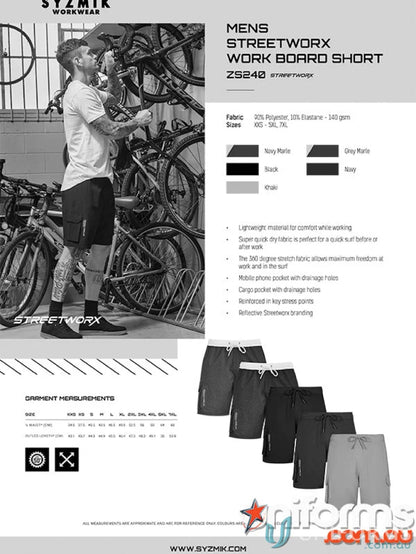 Syzmic Men’s Streetworx Stretch Work Board Shorts for casual and work wear
