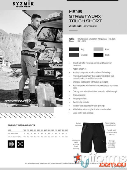 Men’s Work Shorts Syzmik Streetworx Tough Shorts ZS550 for tough streetwear style