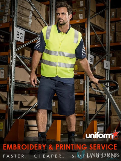 Man in Syzmic Hi-Vis Basic Vest ZV999 with reflective tape for day and night work