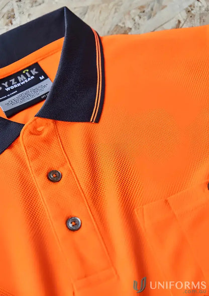 Bright orange vis segmented tape polo zh535 short sleeve polo with dark collar