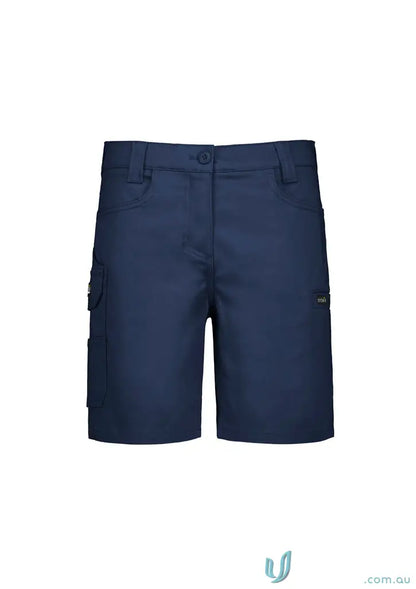 Women’s navy blue essential stretch cargo shorts with sun protection and flattering fit