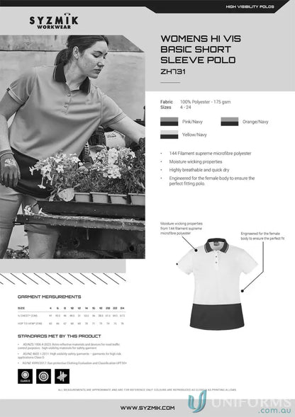 Shop vis basic lightweight short sleeve Syzmik Women’s Fit HiVis Polo shirt for safety and style