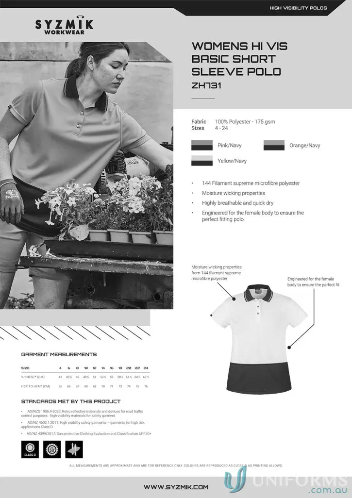 Shop vis basic lightweight short sleeve Syzmik Women’s Fit HiVis Polo shirt for safety and style