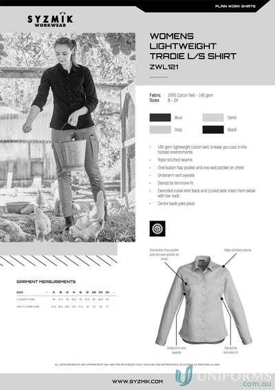 Syzmic womens lightweight work shirt with feminine fit and triple-stitched seams
