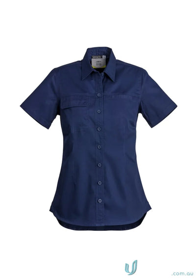 Navy blue Syzmik women’s lightweight cotton twill short sleeve tradie shirt