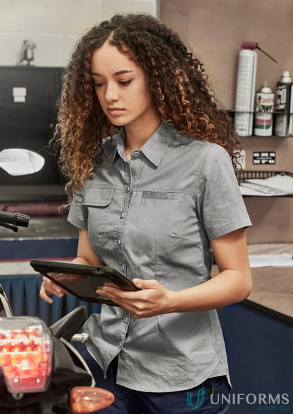 Gray syzmik women’s lightweight cotton twill tradie short sleeve shirt for women