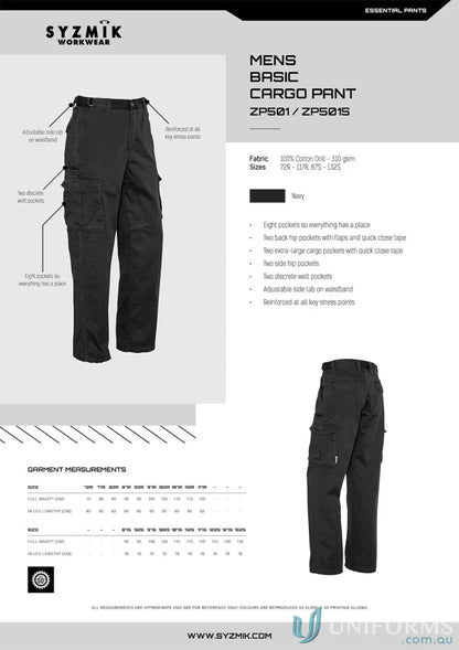 Men’s basic cargo pants from Syzmik featuring cargo pants zp501 and reinforced stress points
