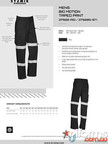 Men’s bio motion taped work pants from Syzmik with innovative motion tape configuration