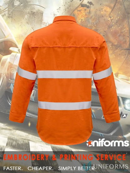Orange reflective work shirt from Syzmik Fire Armour with inherent FR protection and taped construction