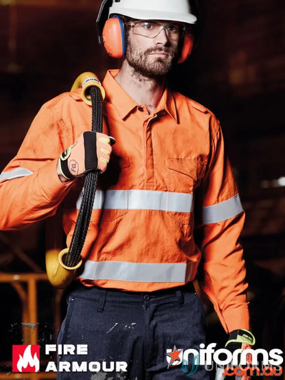Orange high-vis work shirt with taped seams from Syzmik Fire Armour FR protection line