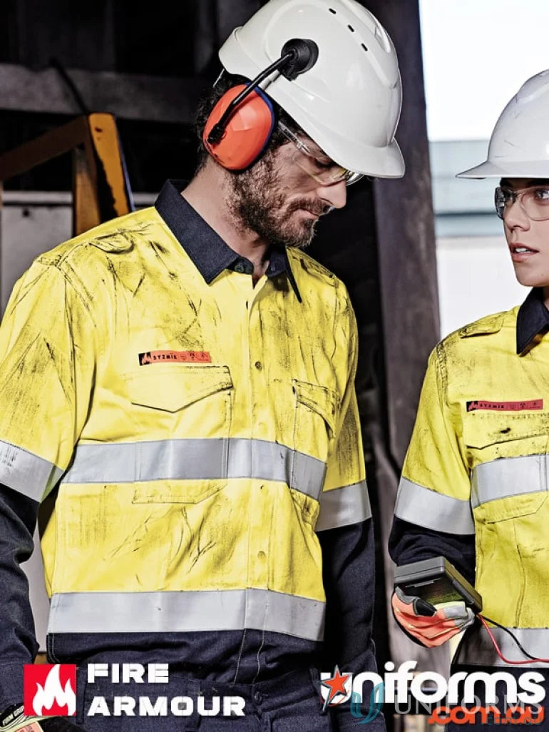 High-visibility Syzmik men’s red Fire Armour Hoop Taped Spliced Shirt for safety