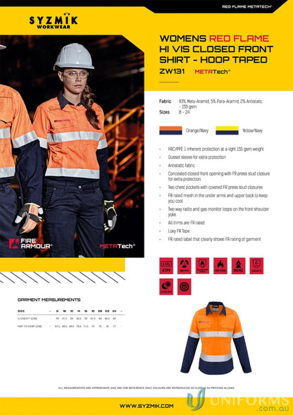 Promotional image of Syzmik Fire Armour Ladies hooped taped spliced shirt with high visibility