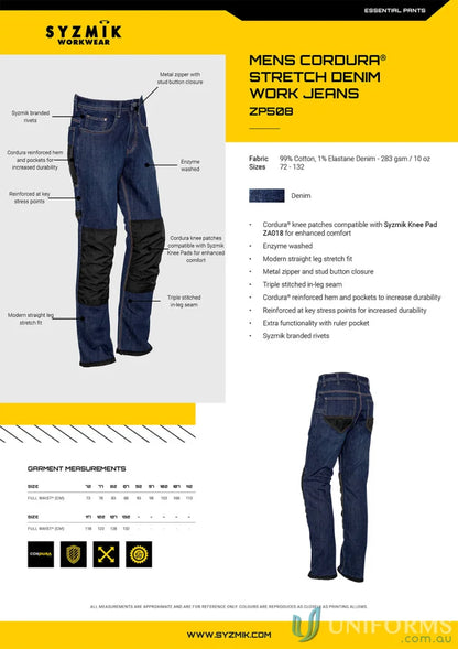 Men’s Syzmik Heavy Duty Cordura Stretch Denim Work Jeans for durability and flexibility