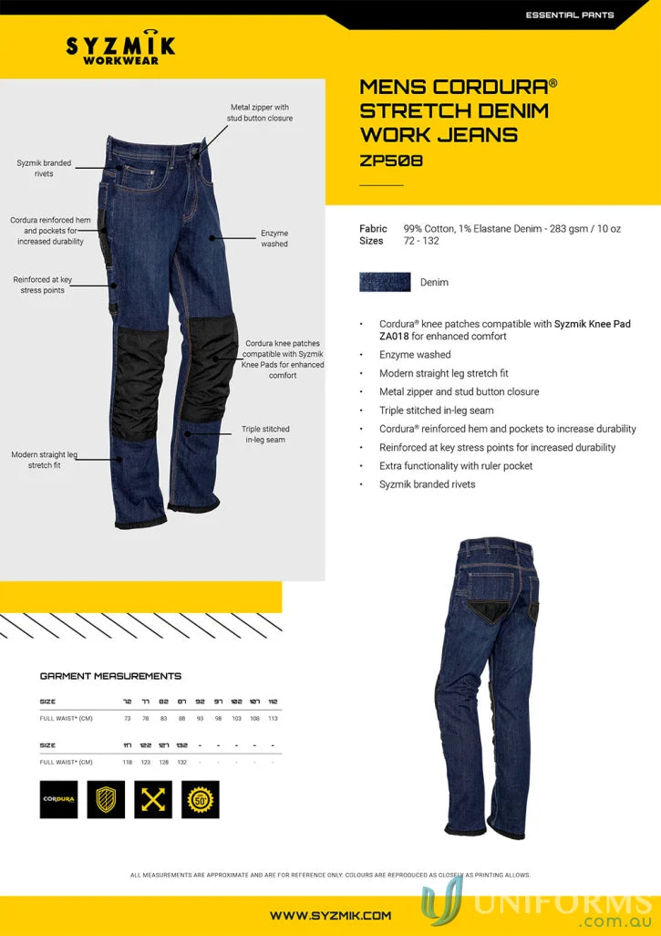 Men’s Syzmik Heavy Duty Cordura Stretch Denim Work Jeans for durability and flexibility