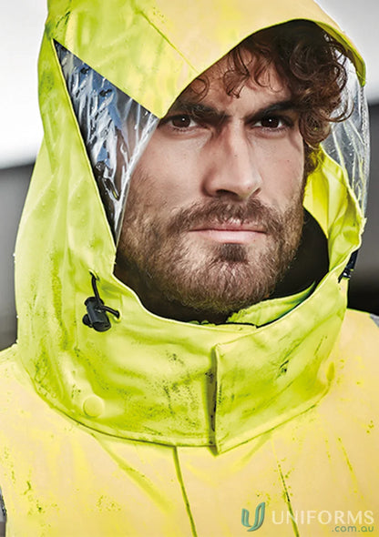 Yellow hooded work jacket from Syzmik Men’s Waterproof Jacket ZJ532 for tough jobs