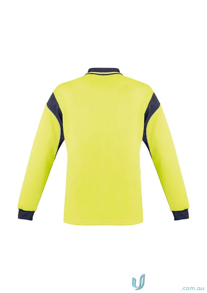 Yellow and navy Syzmik Men’s Vis Aztec Long Sleeve Polo Shirt for casual style