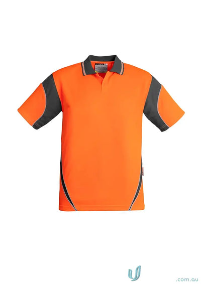 Orange and gray Syzmik Men’s Vis Aztec Short Sleeve Polo shirt for a stylish look