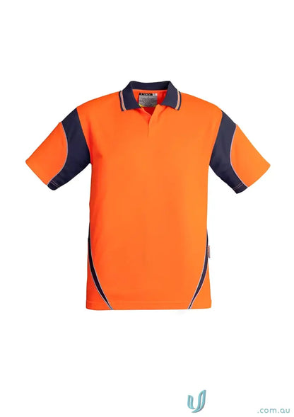 Orange and navy Vis Aztec Syzmik Men’s Aztec Short Sleeve Polo for stylish looks