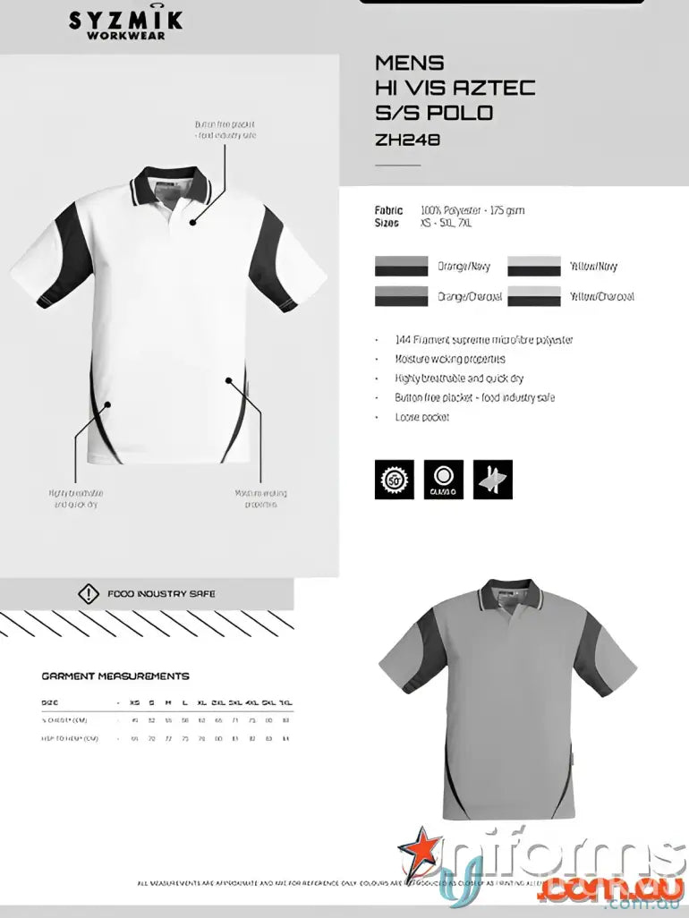 Men’s Syzmik Vis Aztec Short Sleeve Polo Shirt for safety and style