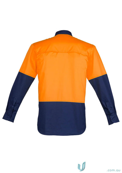Orange and blue work shirt from Syzmik Men’s Closed Sleeve Shirt ZW560 in cotton twill long sleeve