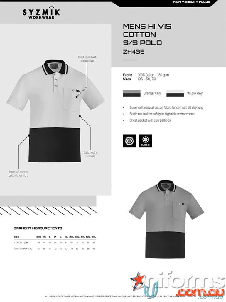 Men’s hi-vis cotton short sleeve polo shirt from Syzmik HiVis Cotton S/S Polo collection