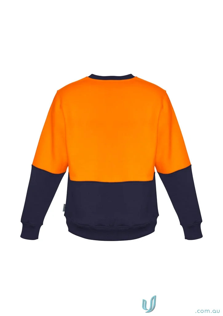 Orange and navy blue Syzmik HiVis Crew Sweatshirt perfect for cold conditions
