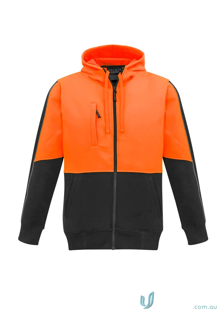 Orange and black zip hoodie ZT485 with stay visible design and mobile phone pocket