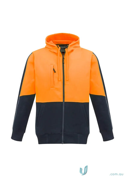 Orange and navy blue zip hoodie ZT485 with stay visible feature and mobile phone pocket