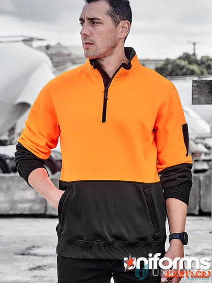 Orange and black zip pullover ZT476 from Syzmik HiVis Half for chilly workdays