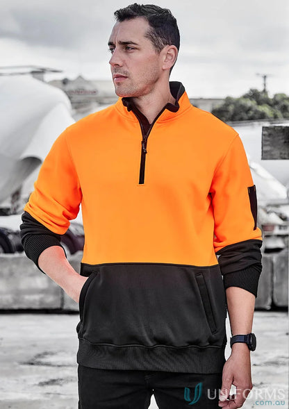 Two-tone orange and black Syzmik HiVis Half Zip Pullover for chilly workdays ZT476
