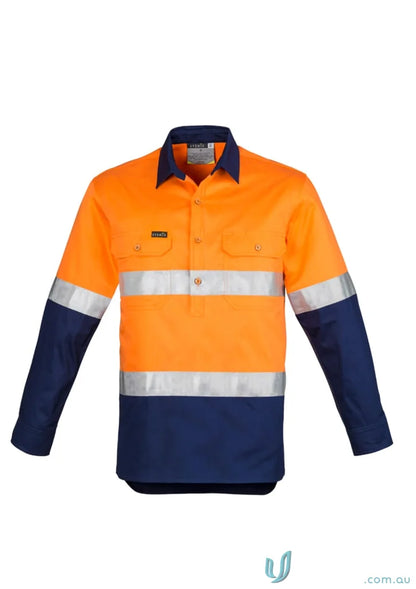 Syzmik men’s closed long-sleeved work shirt with reflective stripes and mesh vent inserts