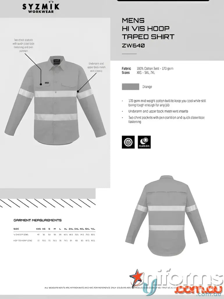 Men’s Syzmik HiVis Hooped Taped LS Shirt with taped long sleeve for visibility