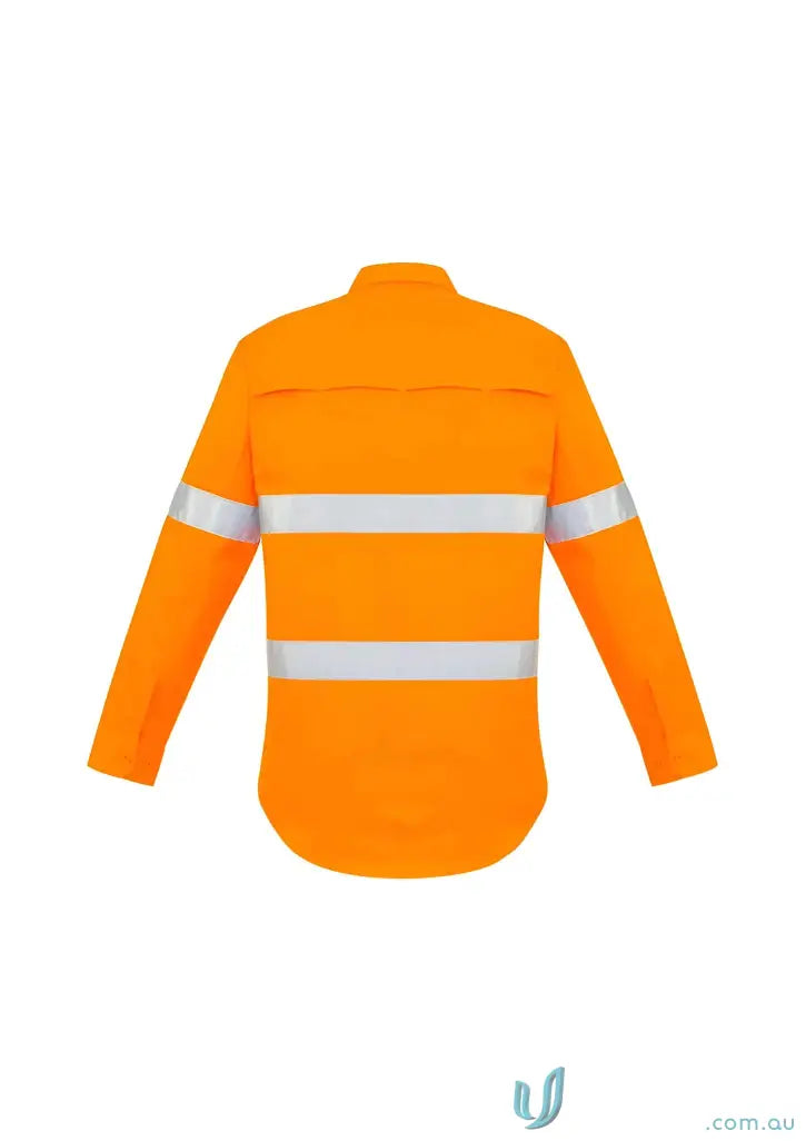 Orange Syzmik men’s high-visibility work shirt with taped long sleeve and hoop taped long design