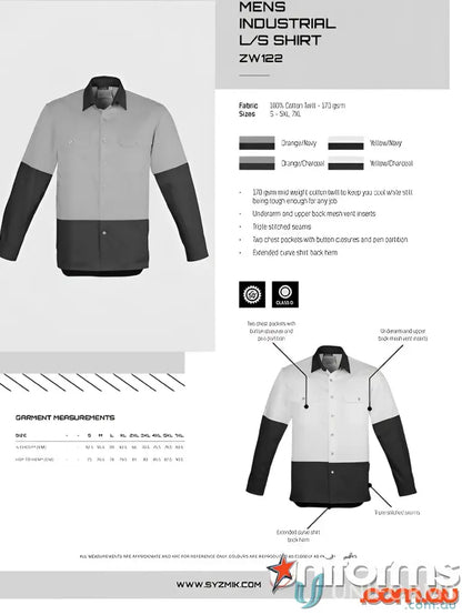 Men’s industrial long-sleeve shirt SYZMIK HiVis LS Shirt for demanding work environments