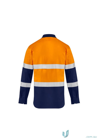 Orange and navy blue long-sleeved Syzmik men’s lightweight bio motion work shirt