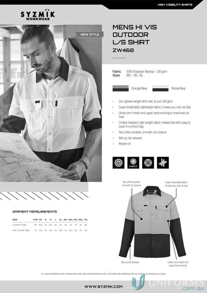 Men’s Hi-Vis Outdoor Long-Sleeve Shirt in Ripstop Fabric with Sun Protection